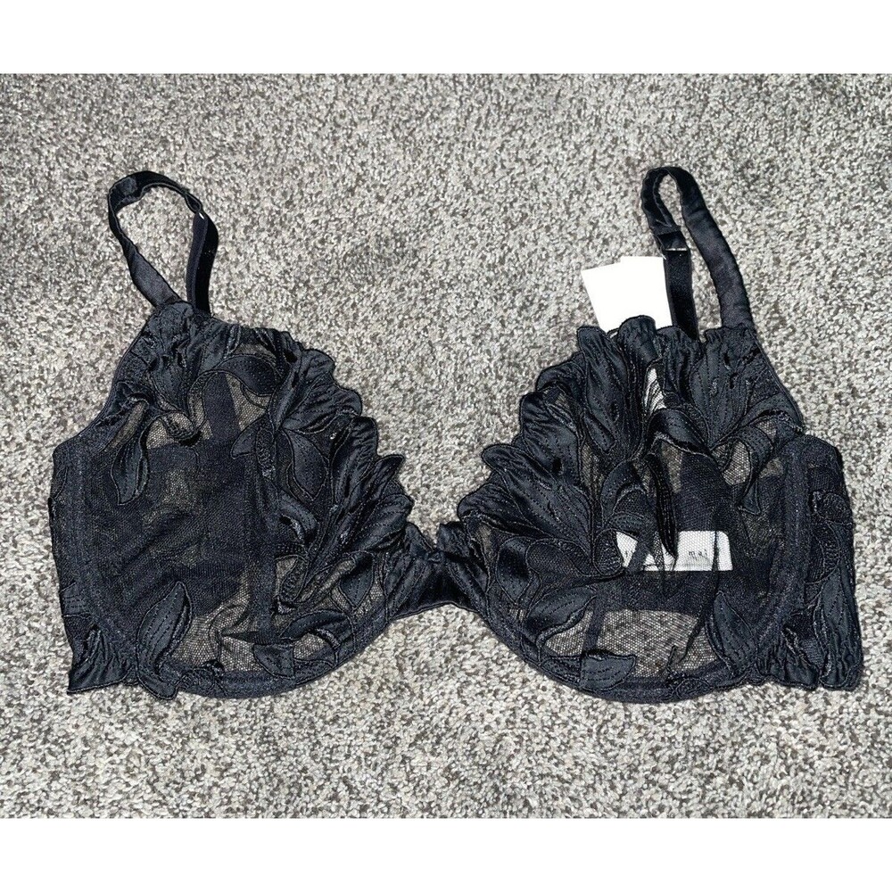Fleur du Mal Black Lace Balconette Bra 32F NWT Floral Embroidered BR0192